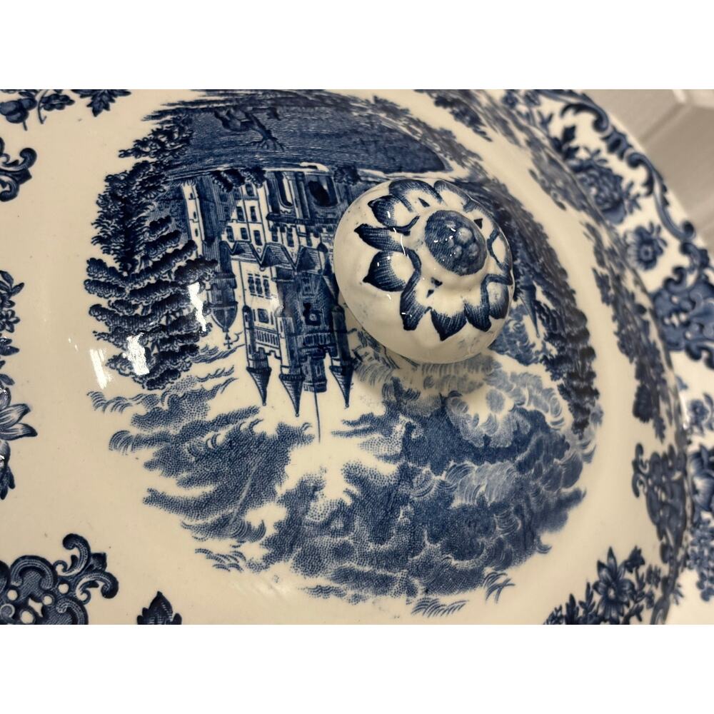 Vintage Enoch Wedgwood Royal Homes Britain Covered Vegetable Bowl Blue White - Picture 15 of 15